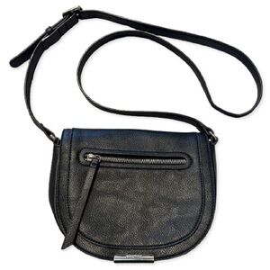 Nine West Black Faux Leather Crossbody Bag – Pebbled Purse with Floral Lining